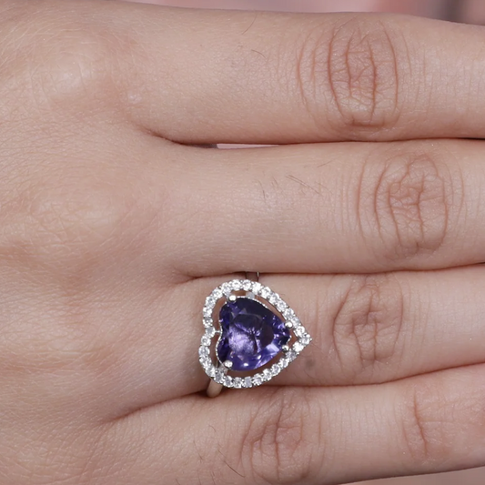 Viora Heart-Shaped American Diamond Ring - Lavender