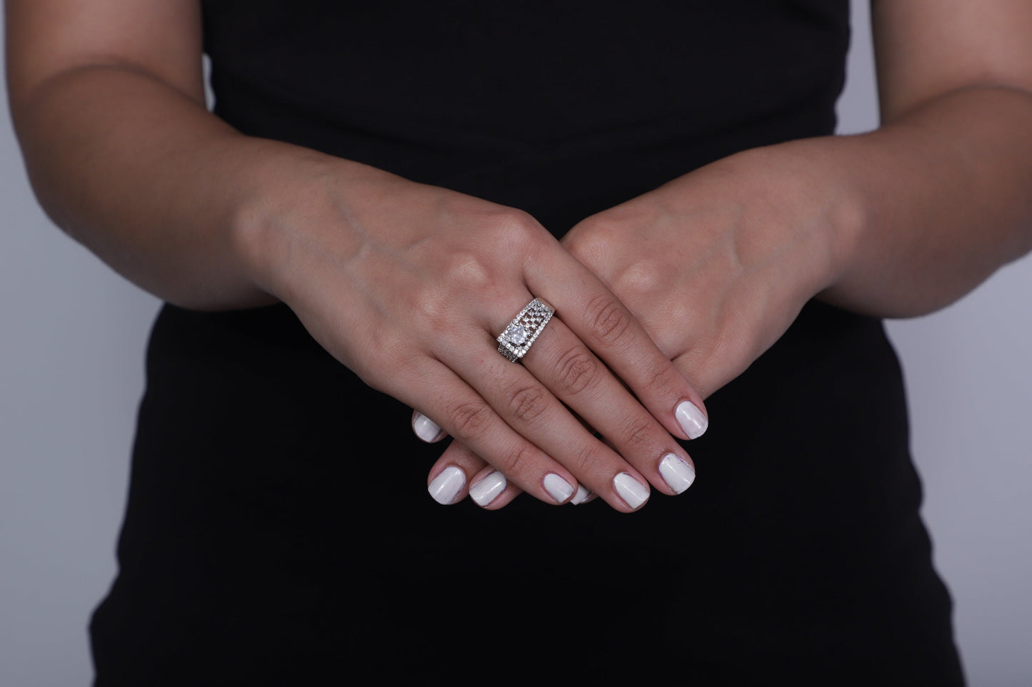 Viora Rhodium-Plated American Diamond Ring