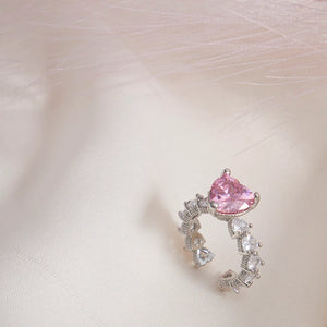 Heart diamond ring I Pink heart cocktail ring Adjustable