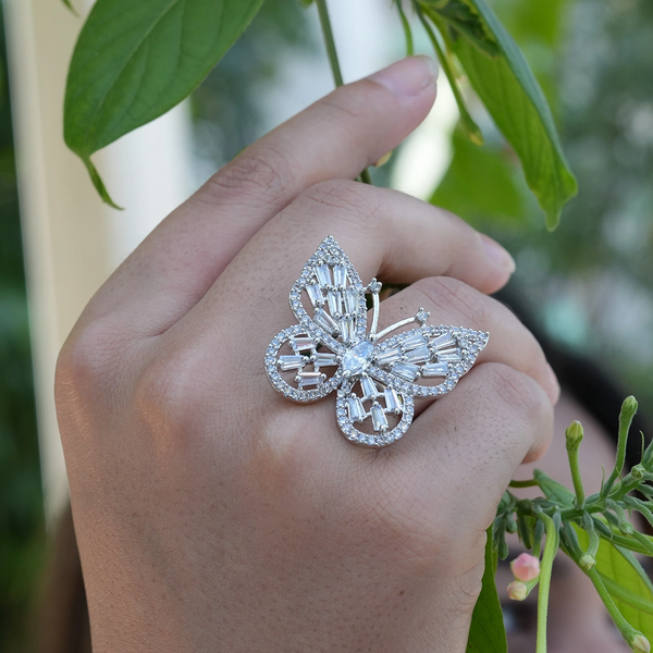 Viora American Diamond Butterfly Adjustable 925 Silver Ring