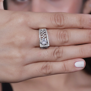 Viora Rhodium-Plated American Diamond Ring