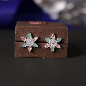 Viora's Mint Pink American Diamond Stone Earrings