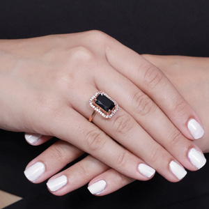 Viora’s Rose Gold Ring with Black American Diamond Stone