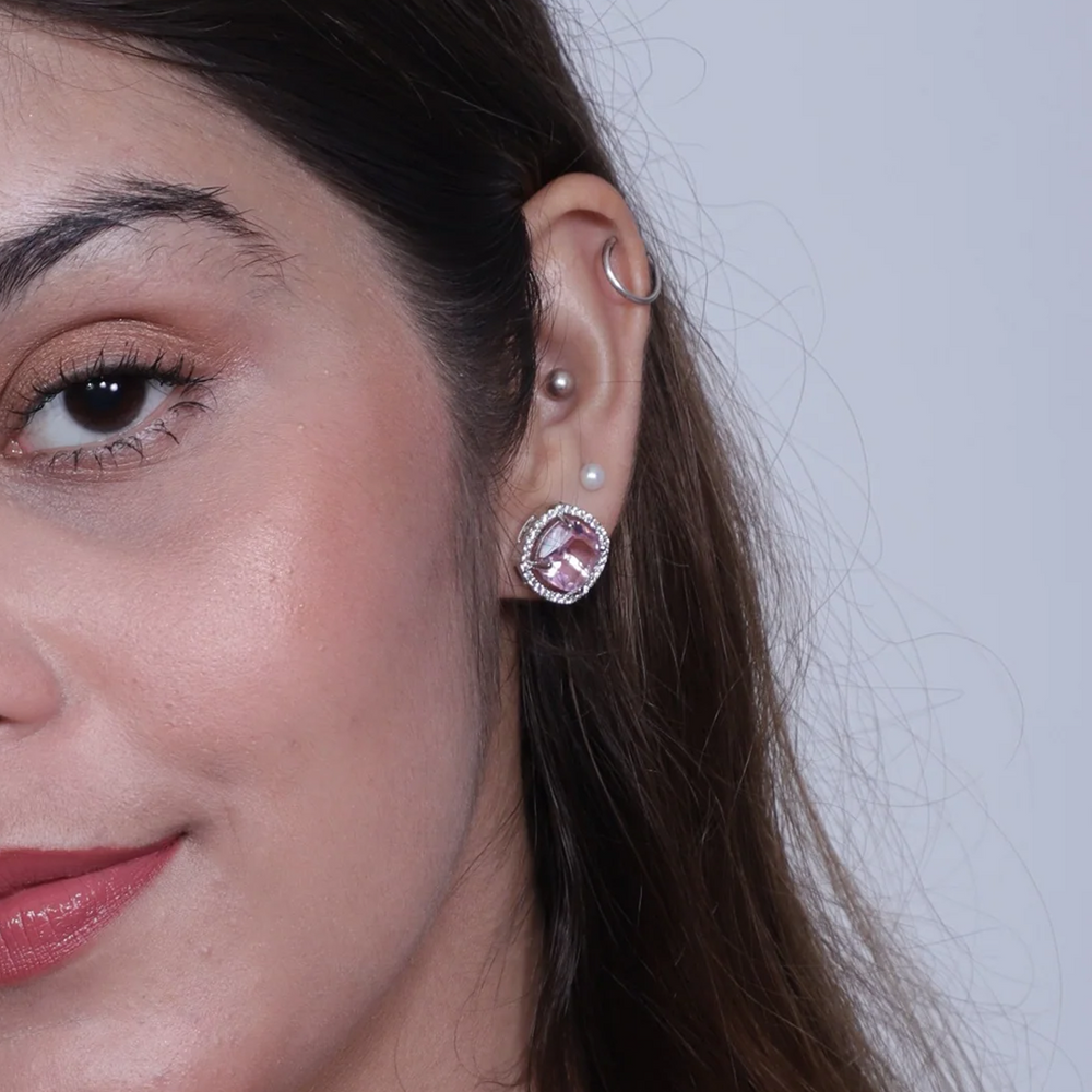 Viora’s Pink American Diamond Stone Earrings