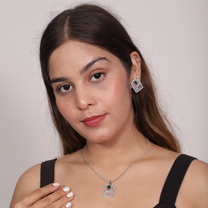 Viora Green Stone with American Diamond Pendant Set