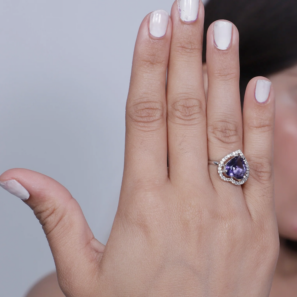 Viora Heart-Shaped American Diamond Ring - Lavender