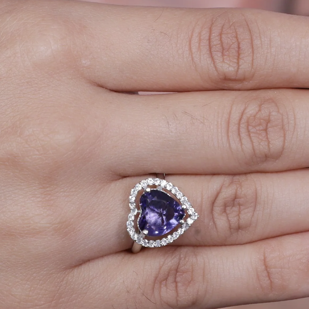 Viora Heart-Shaped American Diamond Ring - Lavender