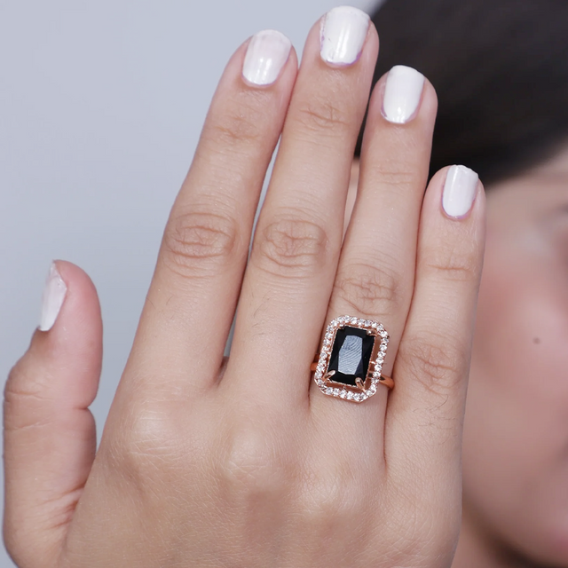 Vioras Black American Diamond Ring – Rose Gold