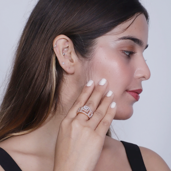 Rose Gold American Diamond Ring - Adjustable Size