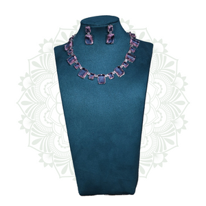 Blush Pink American Diamond Set - Silver Plated