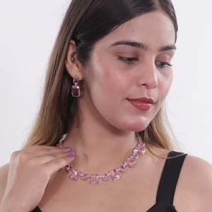 Blush Pink American Diamond Set - Silver Plated