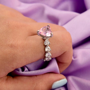 Heart diamond ring I Pink heart cocktail ring Adjustable