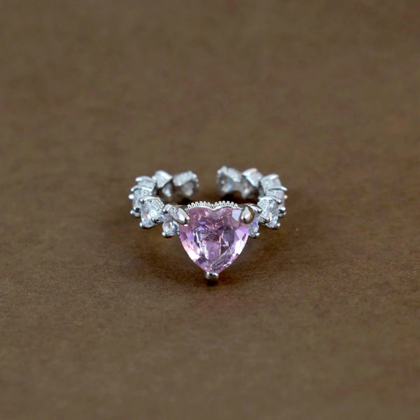 Heart diamond ring I Pink heart cocktail ring Adjustable