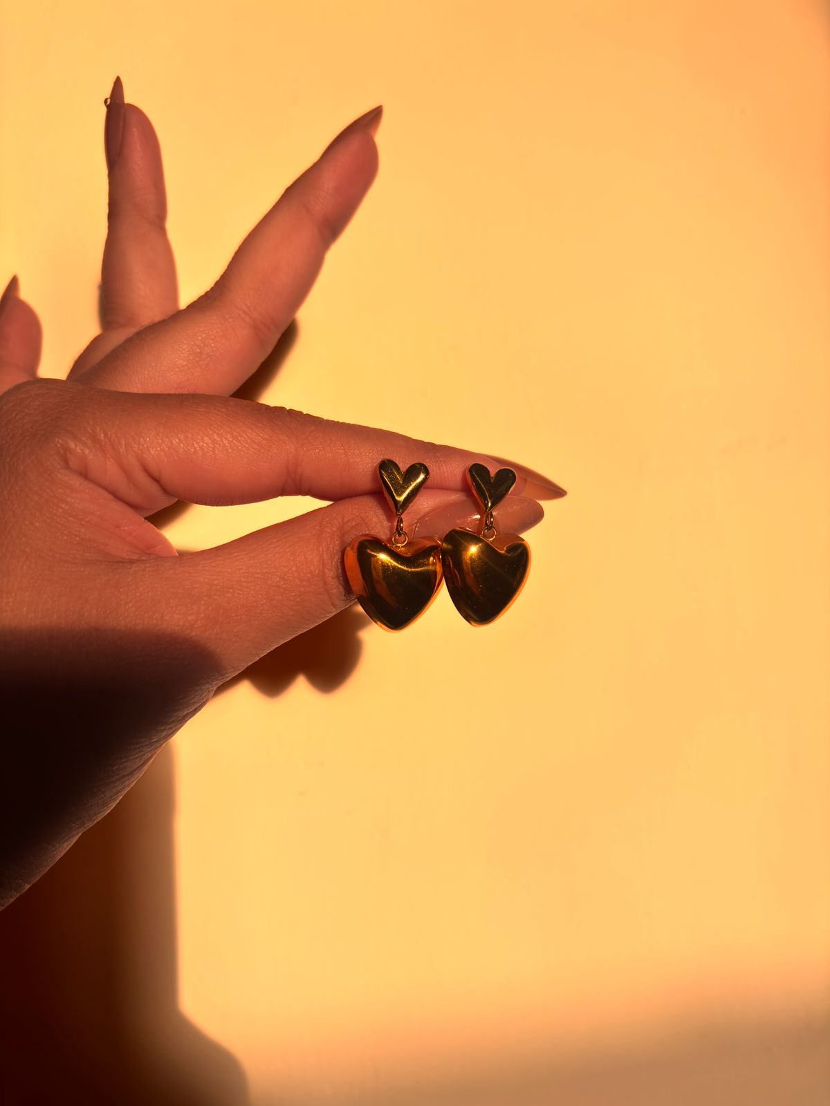 Golden Double Heart Drop Earrings