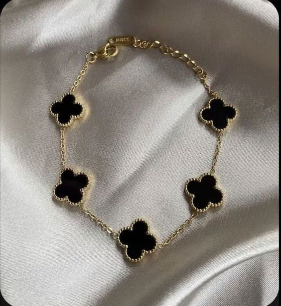 BLACK AND WHITE CLOVER CHAIN BRACELET