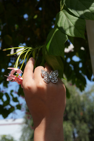 Viora American Diamond Butterfly Adjustable 925 Silver Ring
