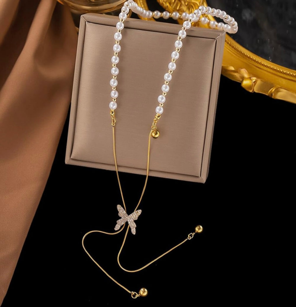 Trendy Long Butterfly Shaped Necklace For Women & Girls Gold-plated Plated Alloy Necklace