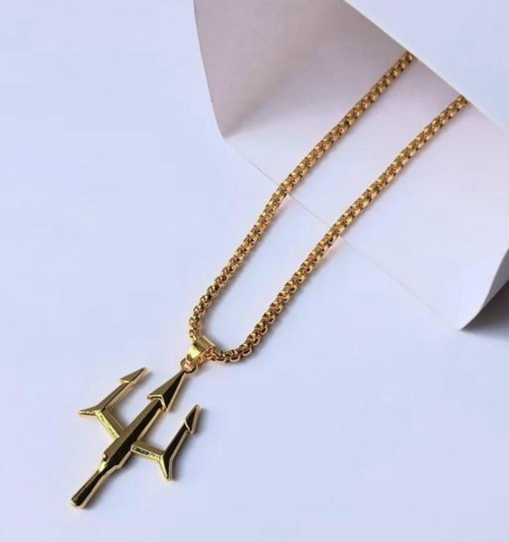 Golden Trident Pendant Necklace