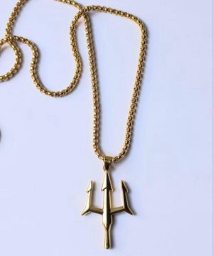 Golden Trident Pendant Necklace