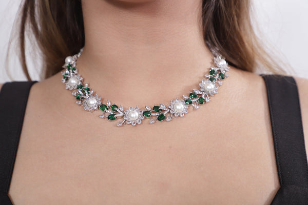 Viora’s Green American Diamond Set with Pearl