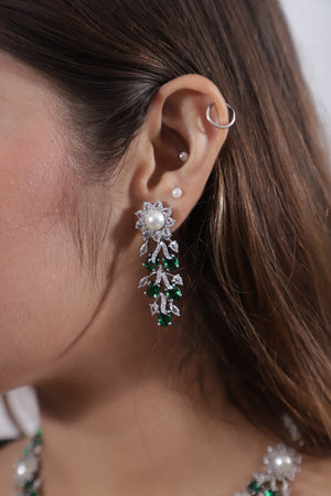 Viora’s Green American Diamond Set with Pearl