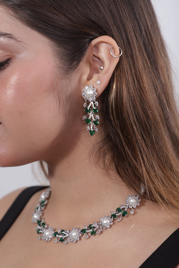 Viora’s Green American Diamond Set with Pearl