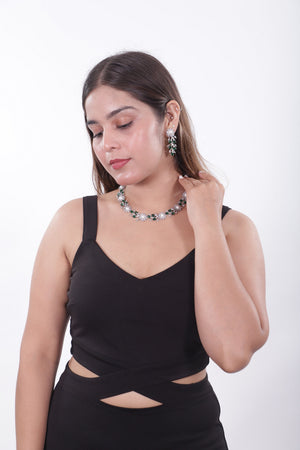 Viora’s Green American Diamond Set with Pearl