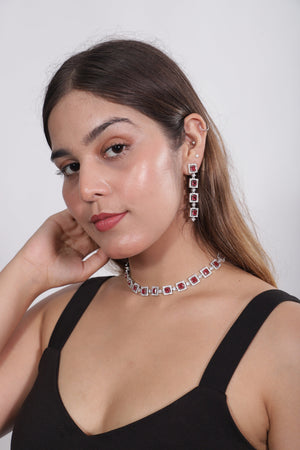 Viora’s Silver Plated Wine Color American Diamond Set