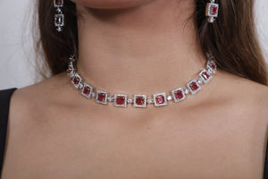 Viora’s Silver Plated Wine Color American Diamond Set