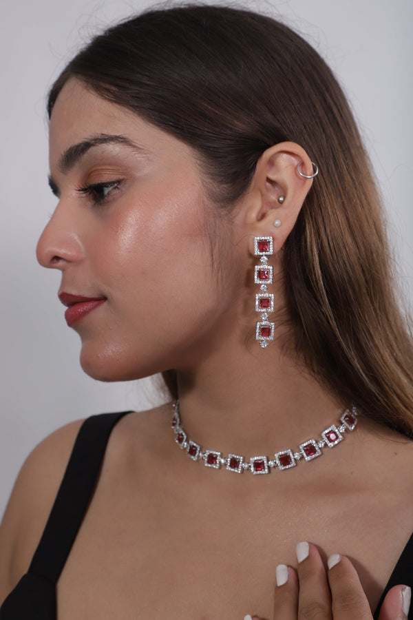 Viora’s Silver Plated Wine Color American Diamond Set