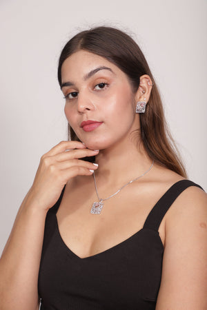 Viora's Pink Stone with American Diamond Pendant Set