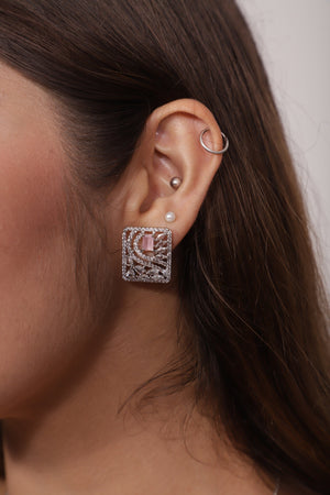 Viora's Pink Stone with American Diamond Pendant Set