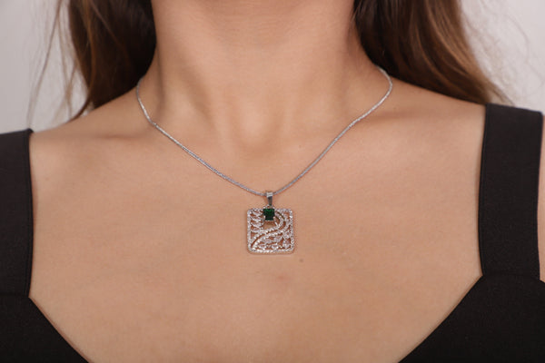 Viora Green Stone with American Diamond Pendant Set