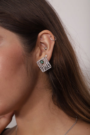 Viora Green Stone with American Diamond Pendant Set