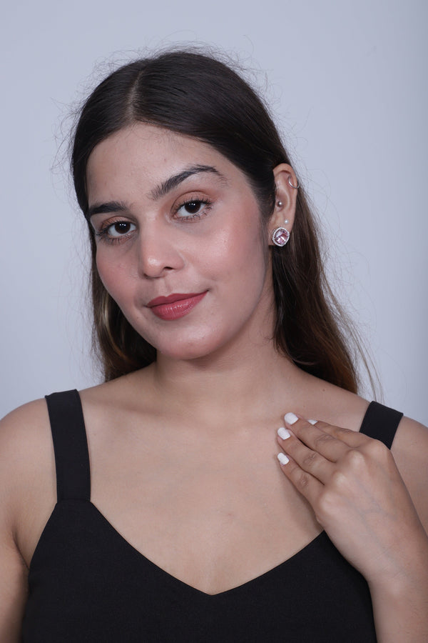 Viora’s Pink American Diamond Stone Earrings