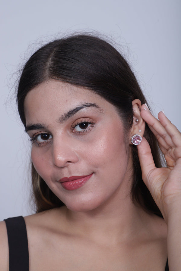 Viora’s Pink American Diamond Stone Earrings