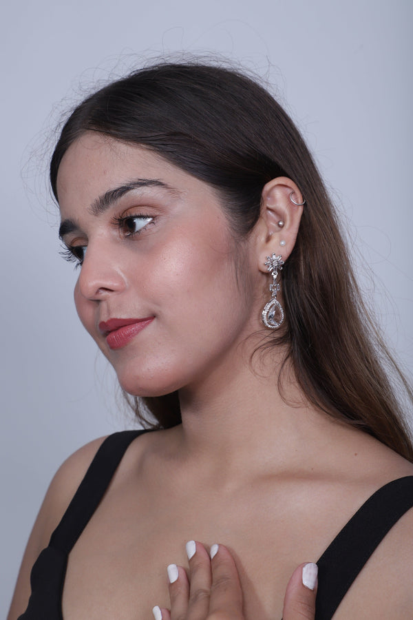 Viora’s Rhodium Plated American Diamond Earring Set