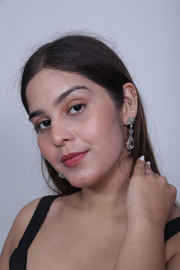Viora’s Rhodium Plated American Diamond Earring Set