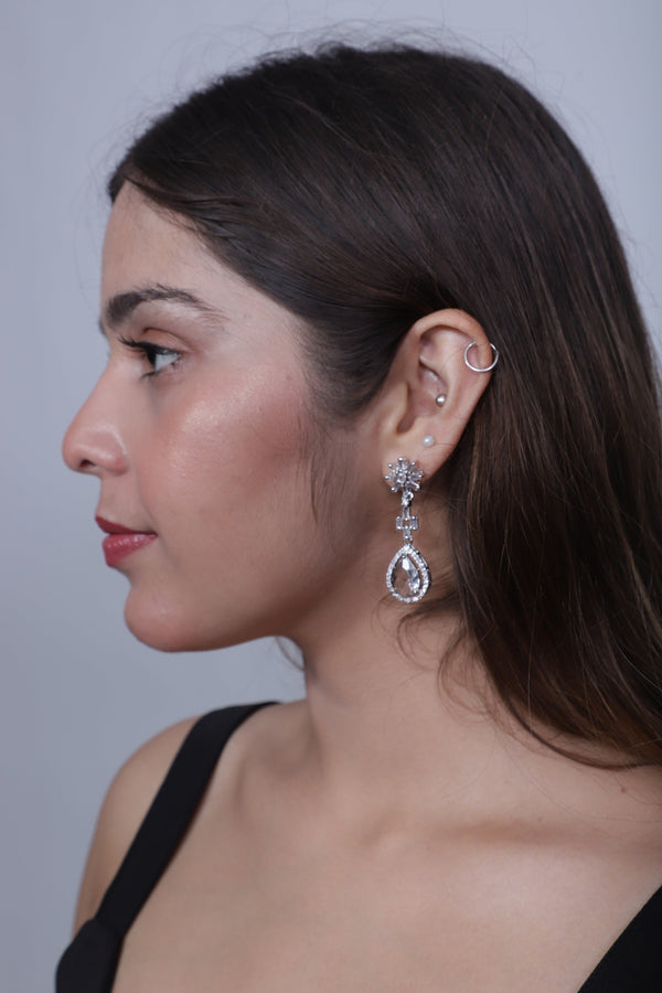 Viora’s Rhodium Plated American Diamond Earring Set