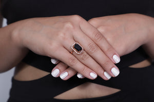 Viora’s Rose Gold Ring with Black American Diamond Stone