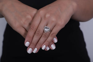Viora Rhodium-Plated Heart-Shaped American Diamond Stone Ring