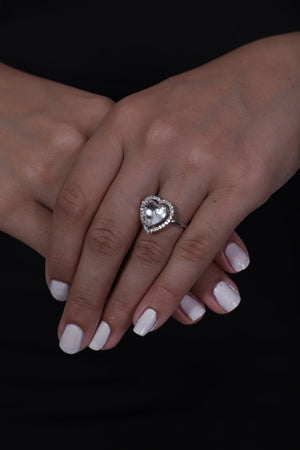 Viora Rhodium-Plated Heart-Shaped American Diamond Stone Ring