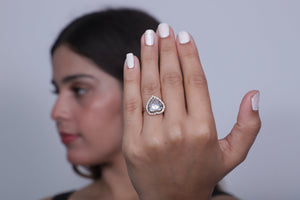 Viora Rhodium-Plated Heart-Shaped American Diamond Stone Ring