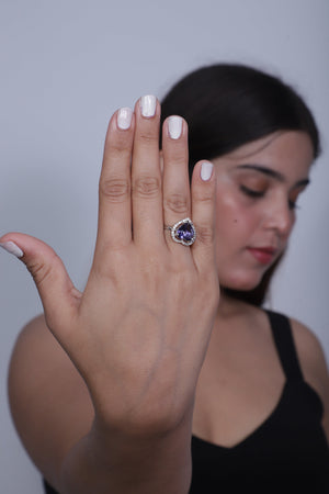Viora Heart-Shaped American Diamond Ring - Lavender
