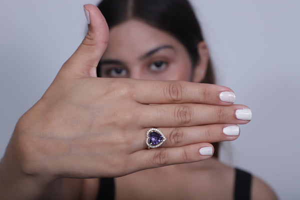 Viora Heart-Shaped American Diamond Ring - Lavender
