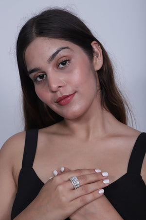 Rhodium-Plated American Diamond Ring - Adjustable Size