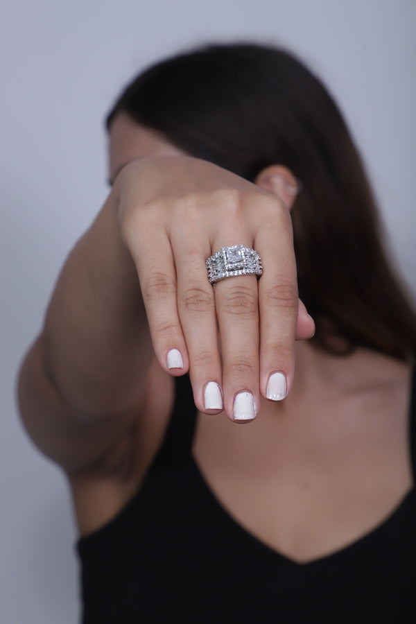 Rhodium-Plated American Diamond Ring - Adjustable Size