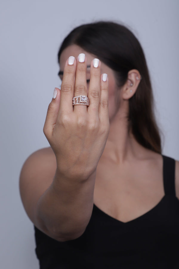 Rose Gold American Diamond Ring - Adjustable Size