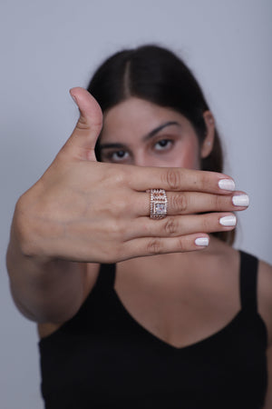 Rose Gold American Diamond Ring - Adjustable Size
