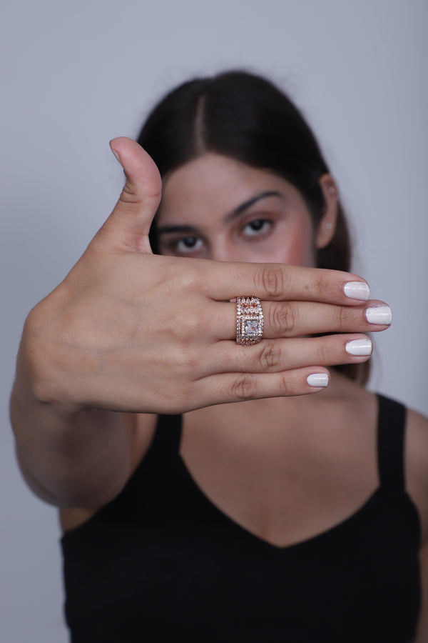 Rose Gold American Diamond Ring - Adjustable Size